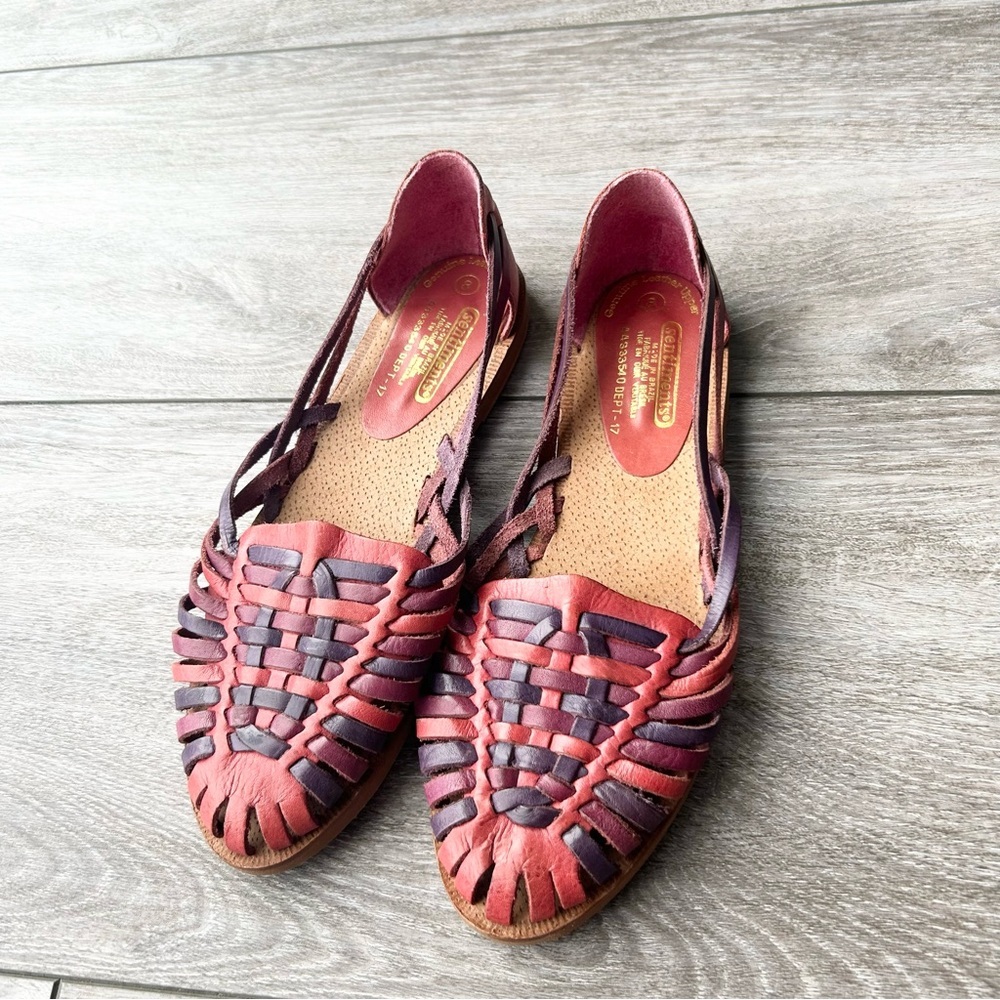 Women's Red and Purple Leather Flats